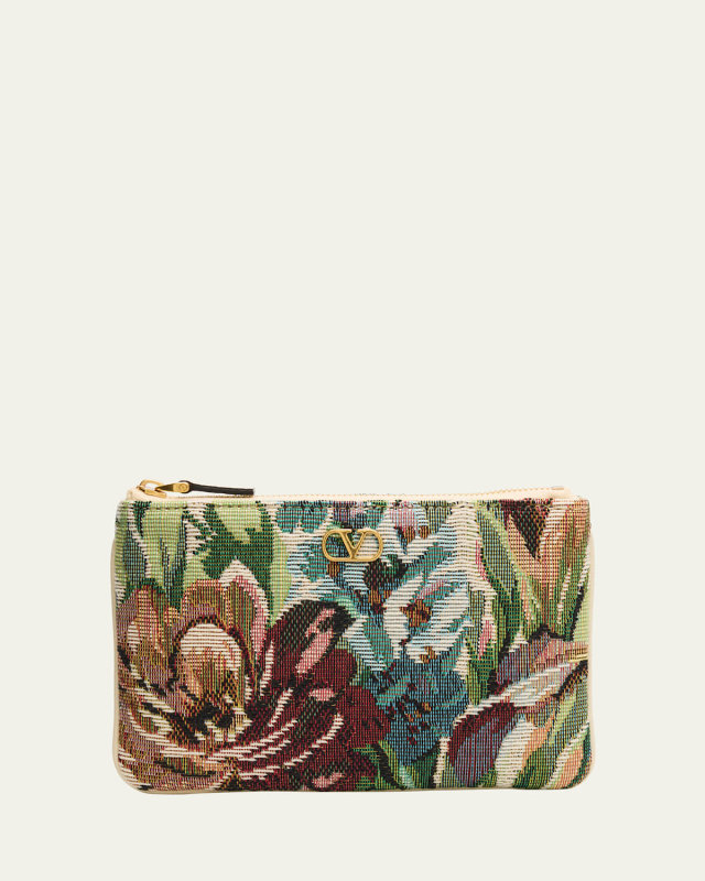 Small VLOGO Signature Brocade Pouch Clutch Bag